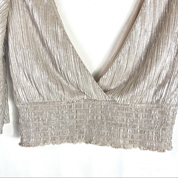 Forever 21 Metallic Crop Top Deep V-Neck Plunge Mock Wrap - Picture 6 of 9